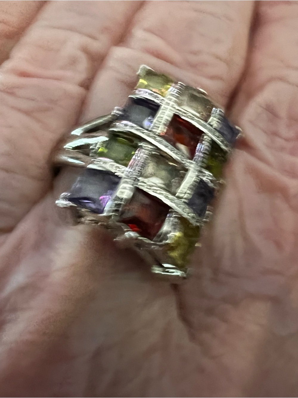 Multi-Gemstone Square Statement Ring - Silver Tone - Picture 11 of 12